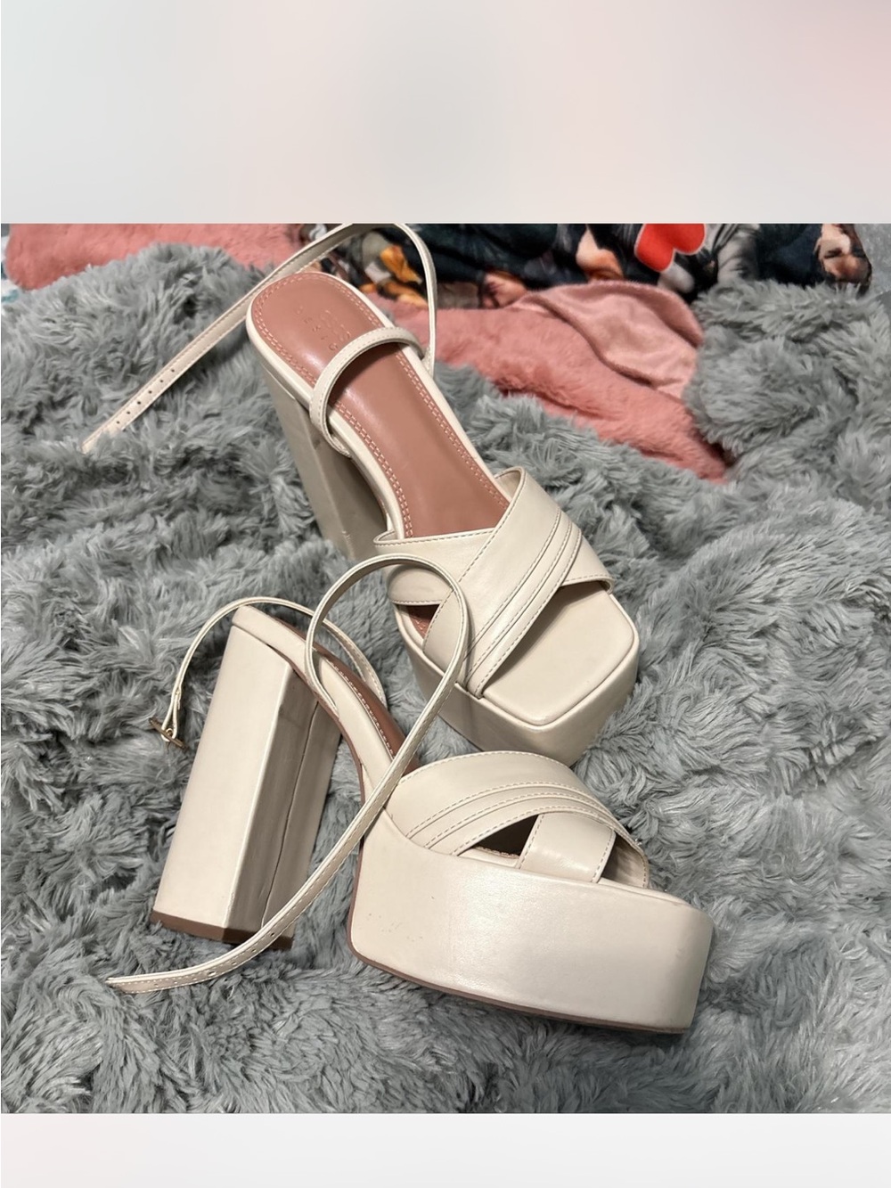 ASOS Cream Platform Block Heel Sandals